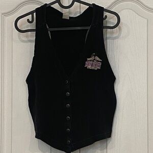 Lg- VINTAGE *. Black “Sweater material”  IRON HORSE SALOON VEST type tank top